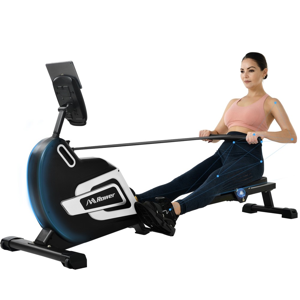 Folding Magnetic Rowing Machine w/ 14 Level Resistance Adjustable Tablet Holder