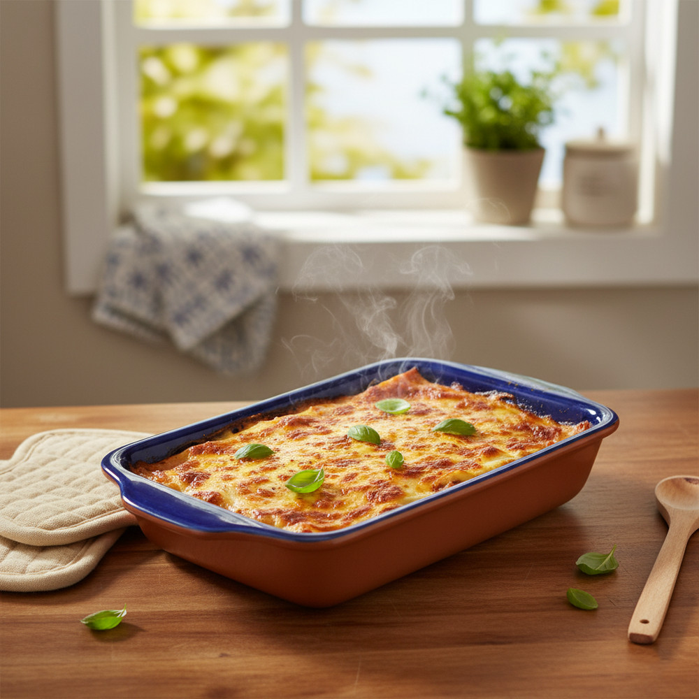 Xarazarte Geometric Blue Rectangular Baking Dish, Hand-Painted Terracotta