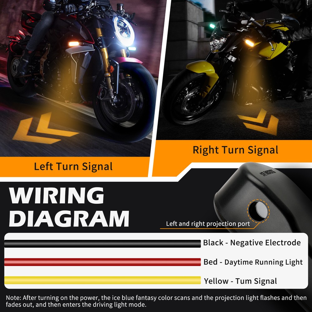 2x Sequential Flowing LED Motorcycle Turn Signal Indicator Projector Lights DRL