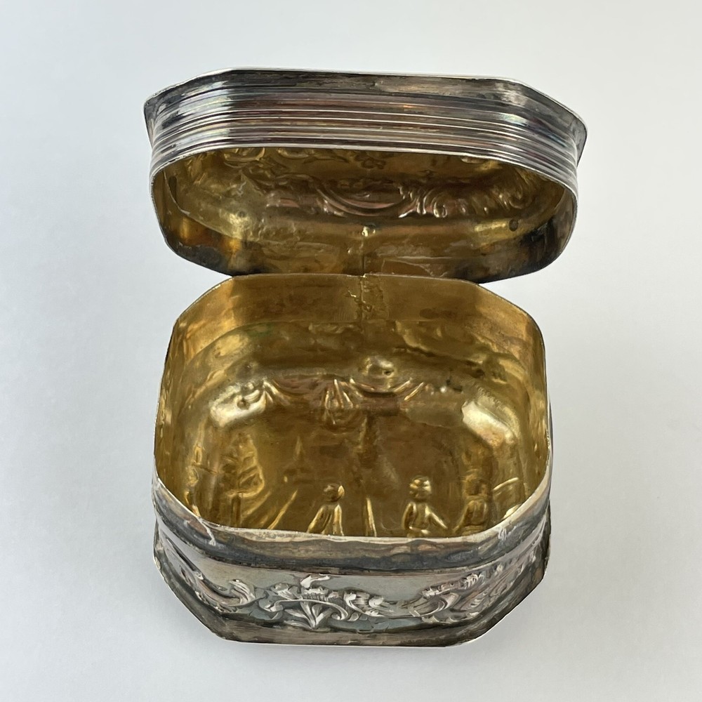 Antique Dutch Solid Silver Box Embossed Putti Scene Imported Alfred Lewis 1803