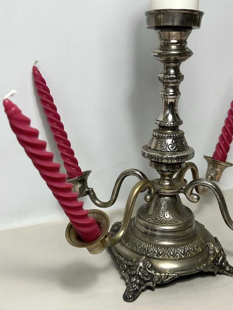 Antique Silver Plated Candelabra - 5 Arm Gothic Table Centrepiece