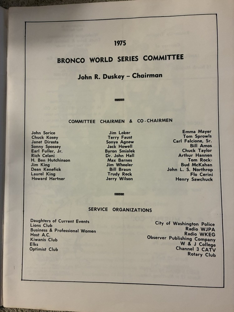 1975 Bronco League Baseball World Series Program--Free Ship