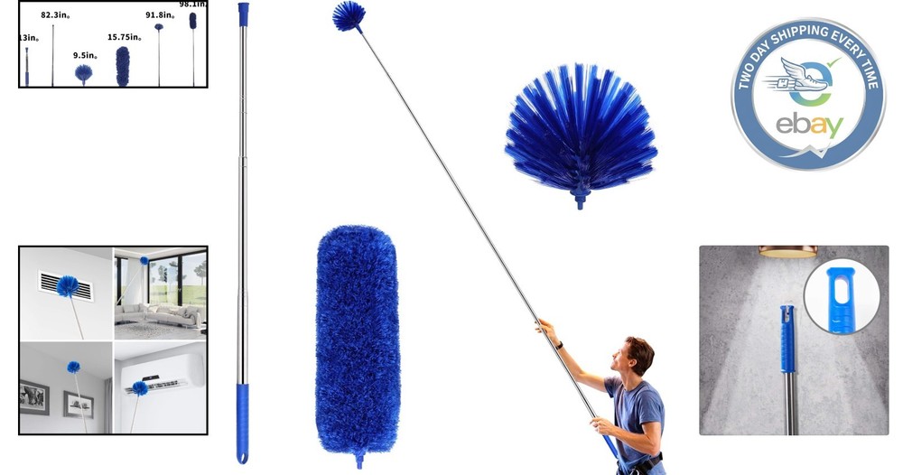 Ultimate High Dusting Solution: Aluminum Telescoping Cobweb Duster Set in Blue
