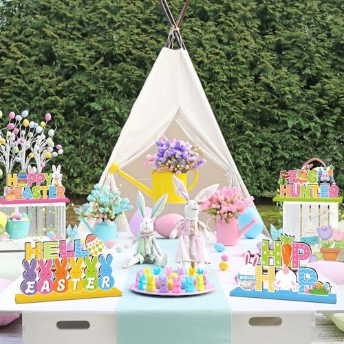 4Pcs Easter Decorations Wooden Table Centerpiece Happy Easter Table