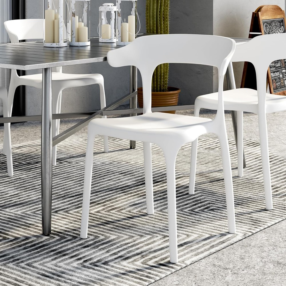 4 Pack Plastic Stacking Chairs Stackable Dining Chairs Kitchen Restaurant Patio