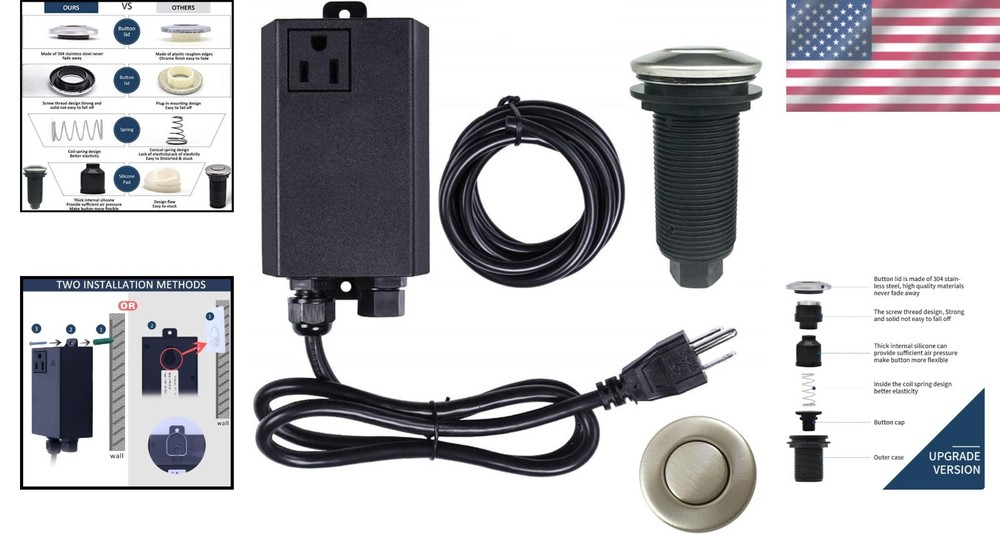 Upgraded Brushed Nickel Air Switch Button for Efficient Kitchen Waste Disposal