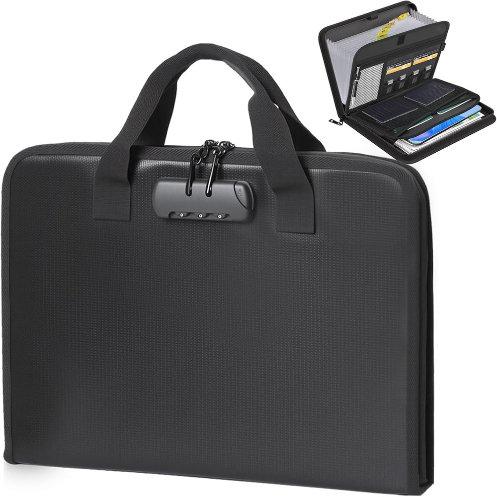 Accordion File Organizer with Combination Lock,Fireproof Expanding File Folde...