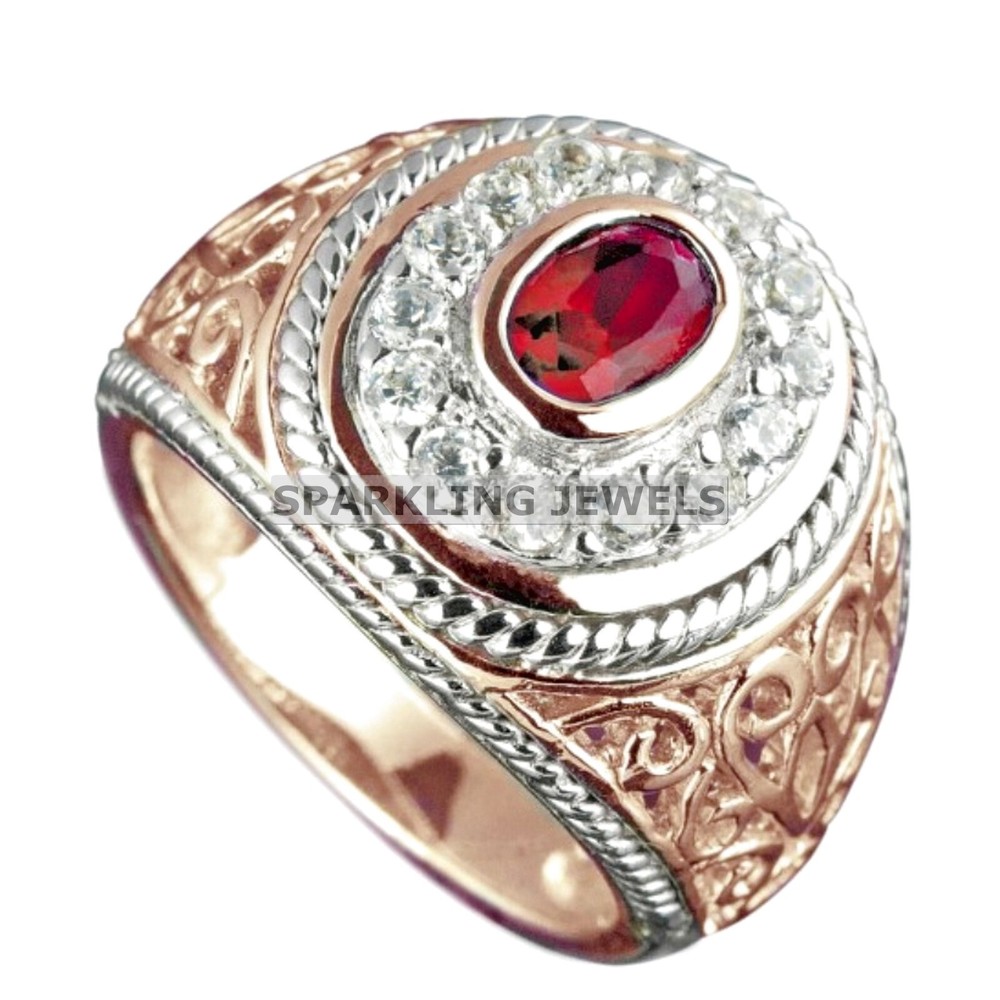 AAA+ Garnet Oval Cut With 14K Solid  Gold  Ring For Men #C211