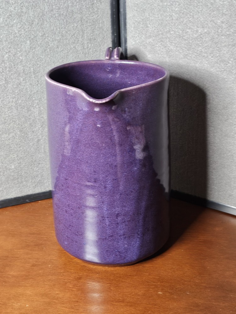 Large Ceramic Stoneware Purple Glazed Pottery Pitcher Signed Bear 7