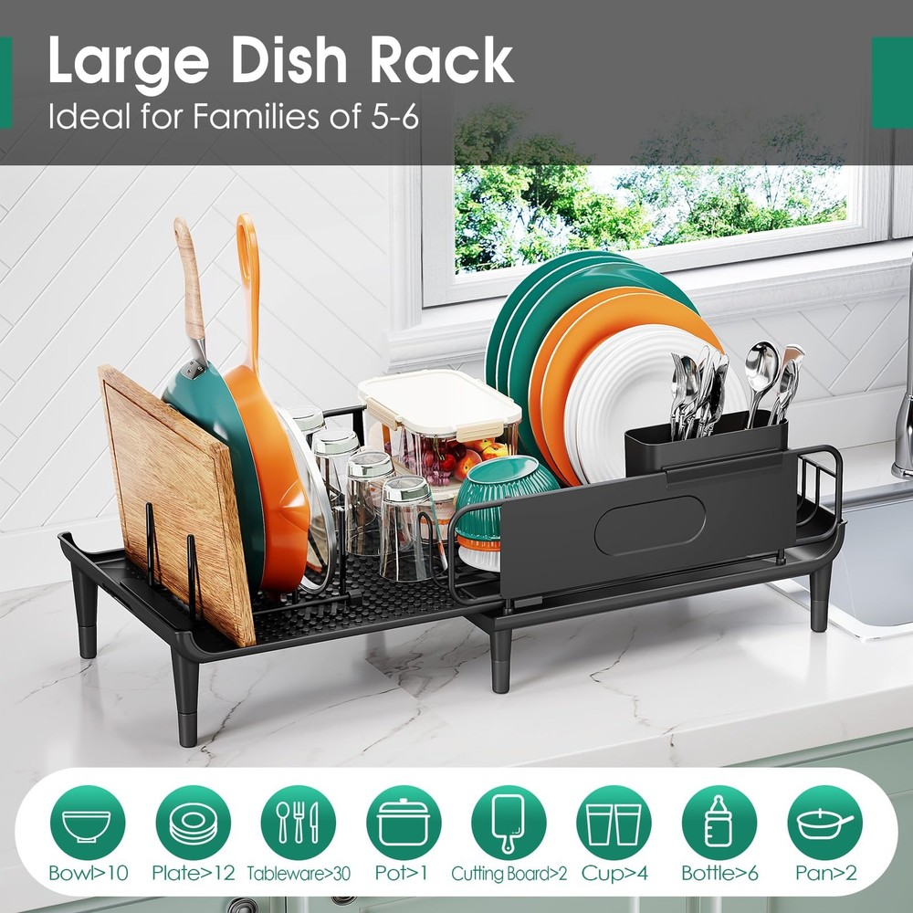 Extendable Dish Drying Rack for Kitchen Counter, Large Expandable Dish Rack w...
