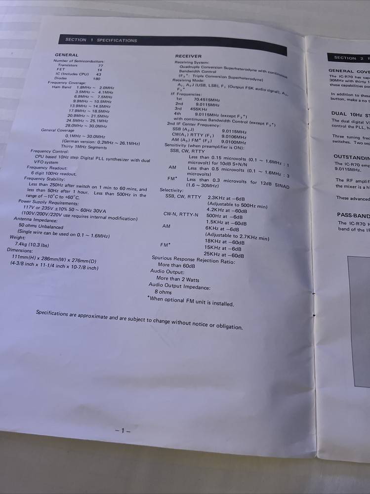 ICOM IC-R70 INSTRUCTION MANUAL ORIGINAL