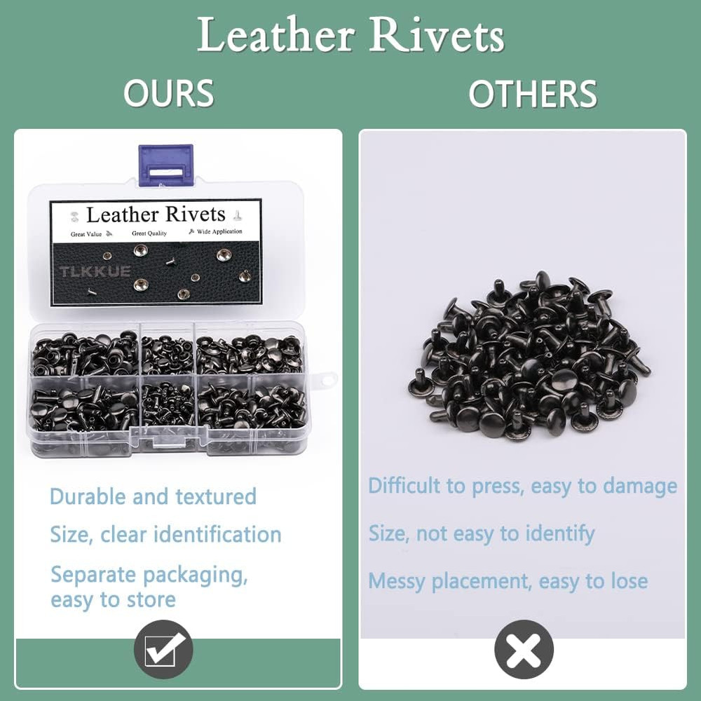 240 Sets Rivets for Leather, Leather Rivets 3 Sizes Leather Double Cap Rivets fo