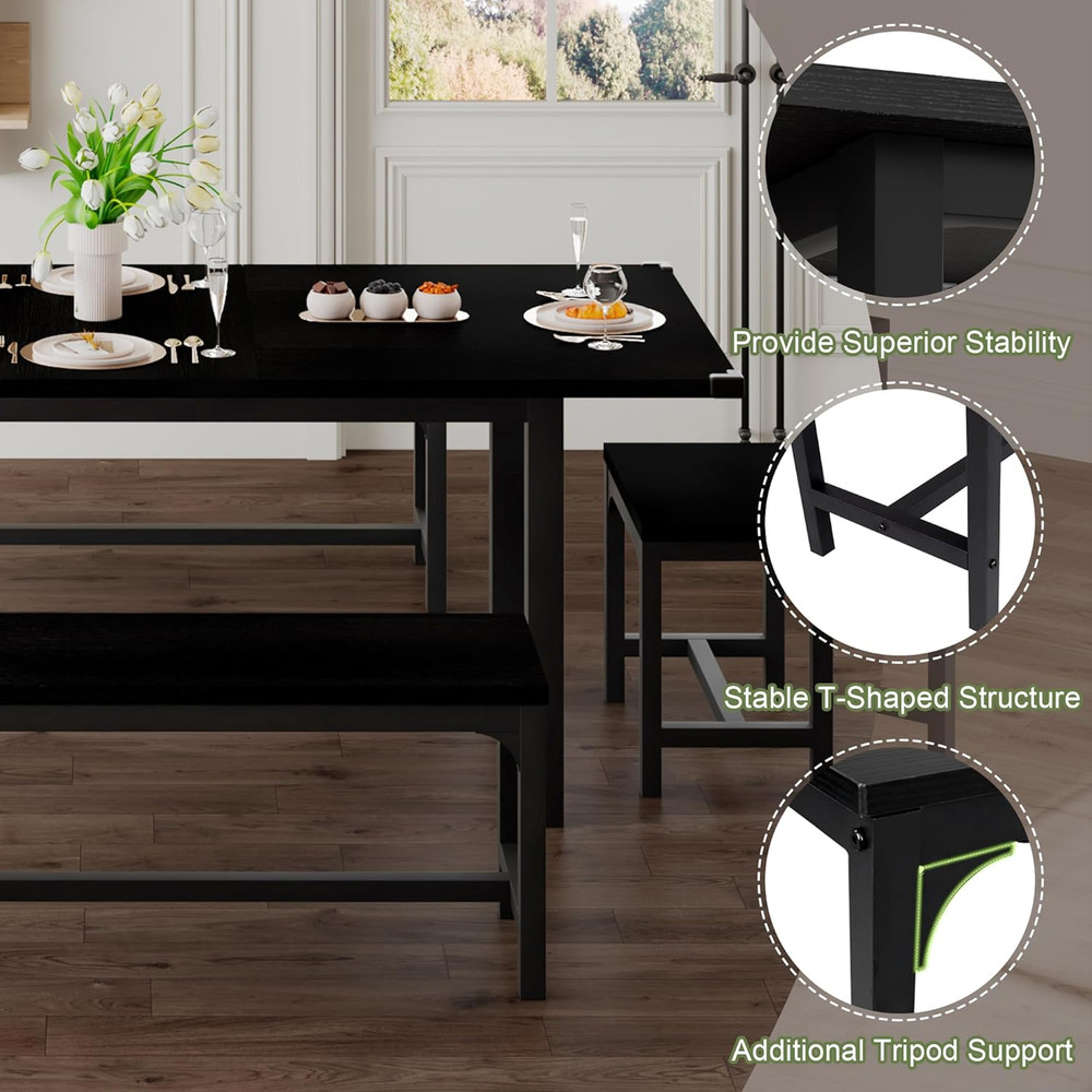 5-Piece Dining Table Set for 4-8 People, 63" Large Extendable Kitchen Table Set