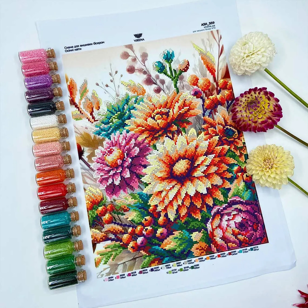 Bead Embroidery Kit Dahlia Flowers Beadwork Beading Needlepoint Beads Stitching