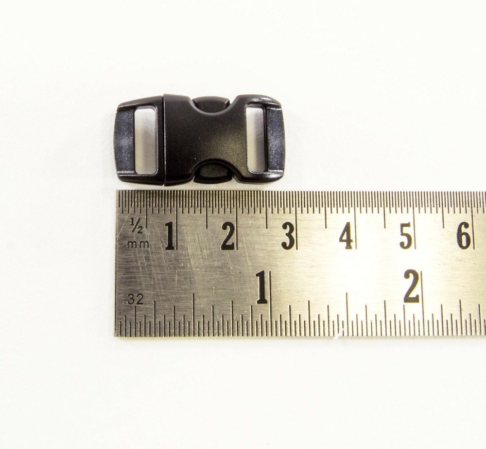 60 Pack Contoured Side Release Small Black Plastic Buckles for 1/2" Straps