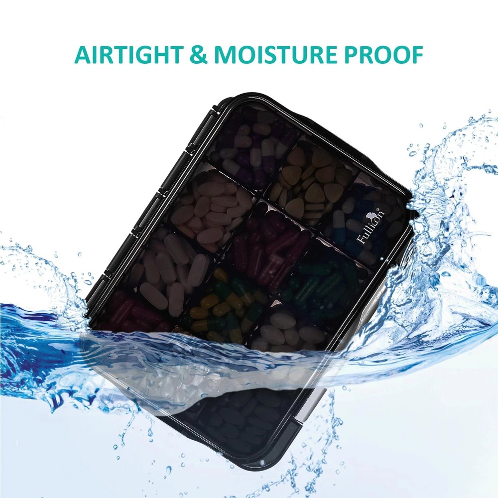 Travel Moisture Proof Pill Case with 12 Extra Large Compartment