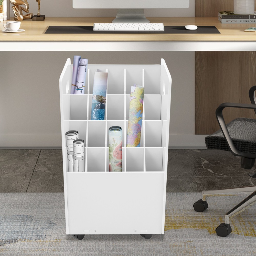 20-slot Roll File Organizer, Movable File Storage Cart, Roll Document Holder