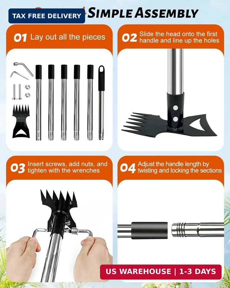 Weed Puller Tool with 70" Long Handle, Heavy Duty 2-in-1 Weeder & Garden Hoe, Up