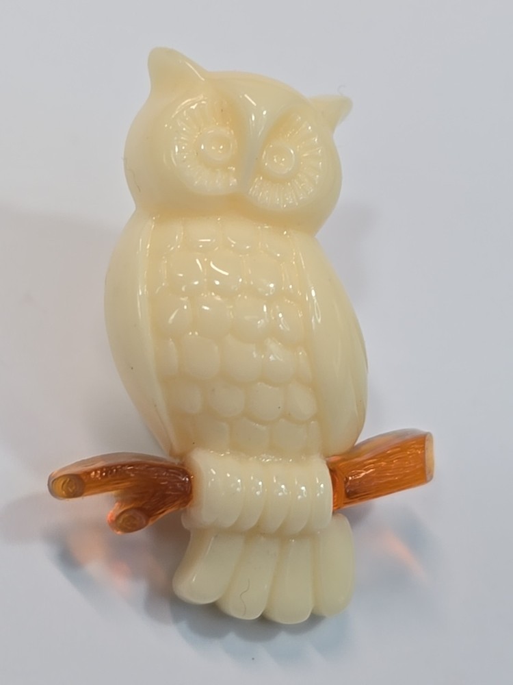 AVON Lapel Pin Owl On Branch Ivory Color