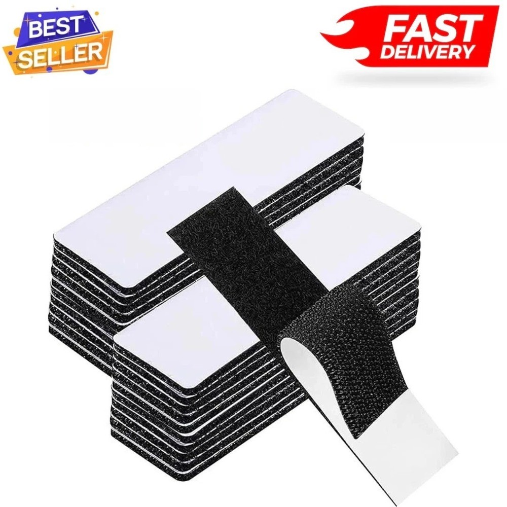 20 Sets Heavy Duty Hook & Loop Adhesive Strips 1x4” Black Sticky Back Fastener..