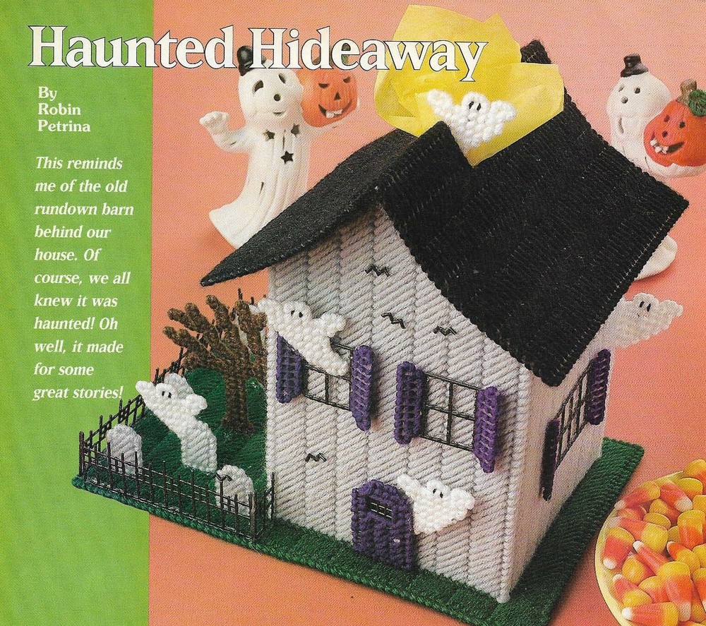 HAUNTED HIDEAWAY TISSUE COVER HALLOWEEN PLASTIC CANVAS PATTERN INSTRUCTIONS