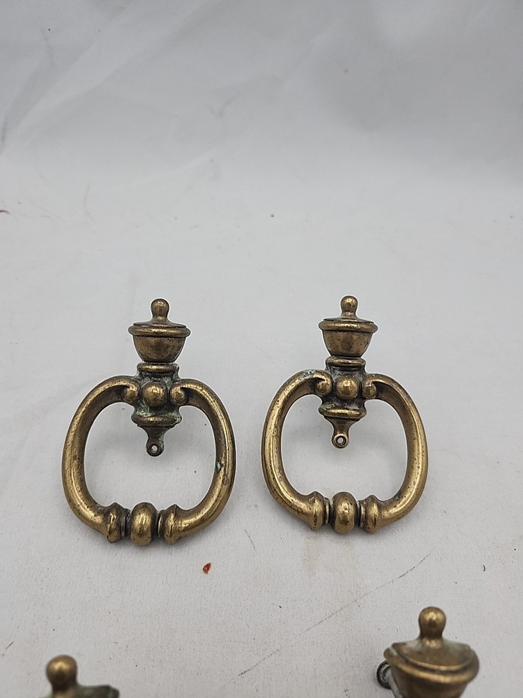 4 Vintage Brass Crown Style Drawer Pulls Handle