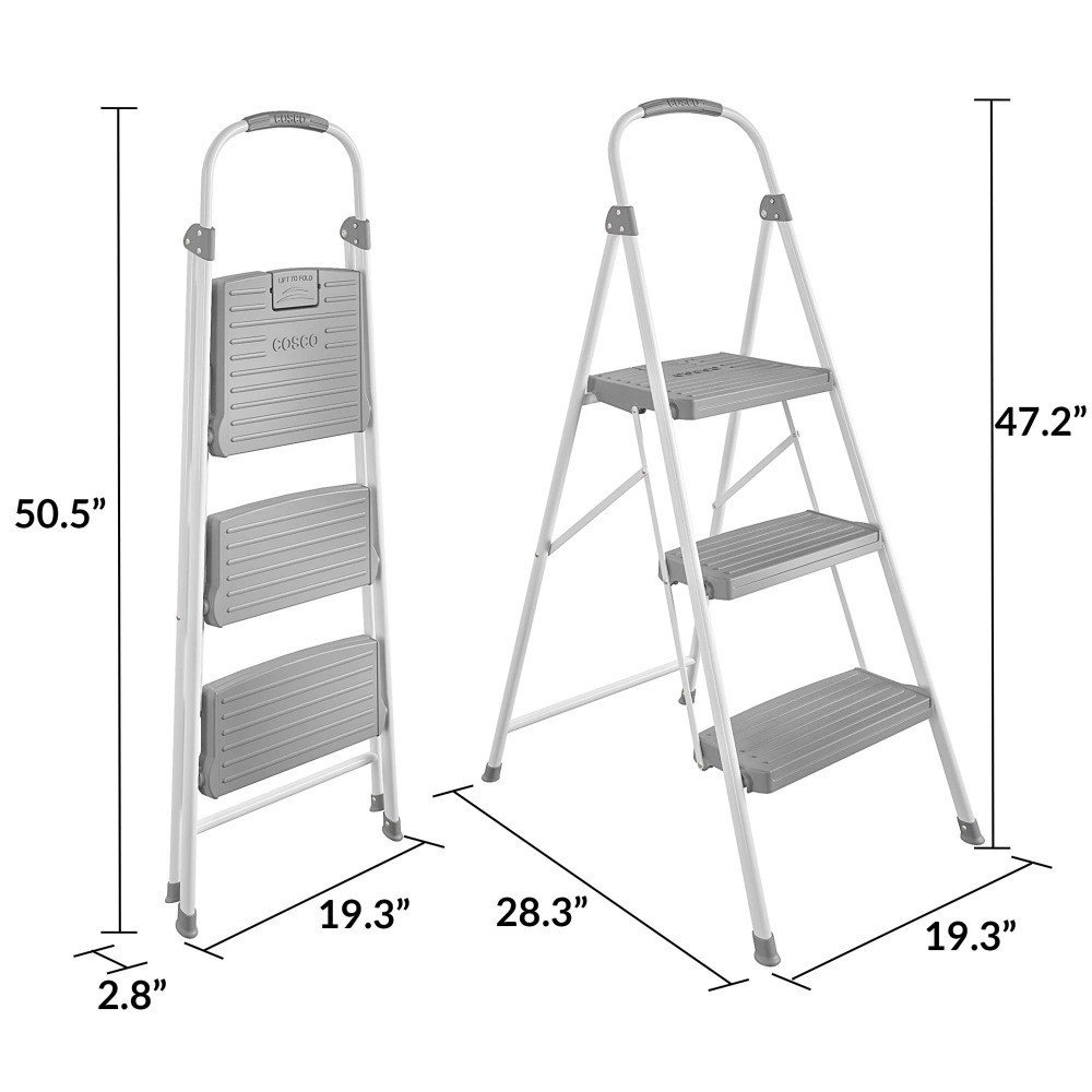 3 Step Connection Step Stool ( White & Gray, 8ft 10in Max Reach)