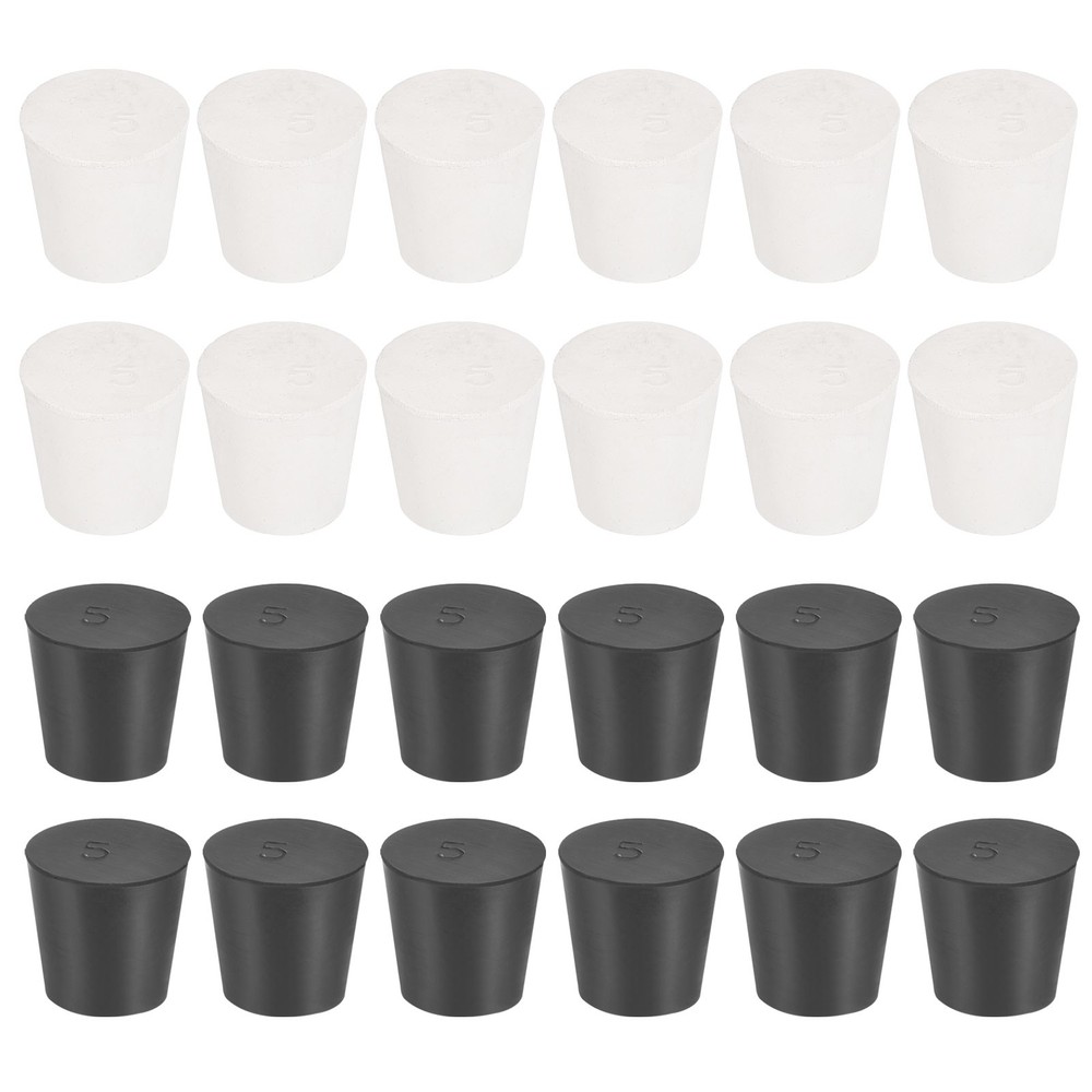 24 Pcs Solid Rubber Stopper Size 5#-29mm x 22mm - 28mm Long, Black/White