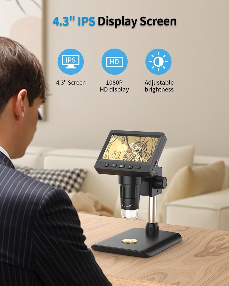 AOPICK Digital Microscope, Coin Microscope with Light 4.3 Inch, Black
