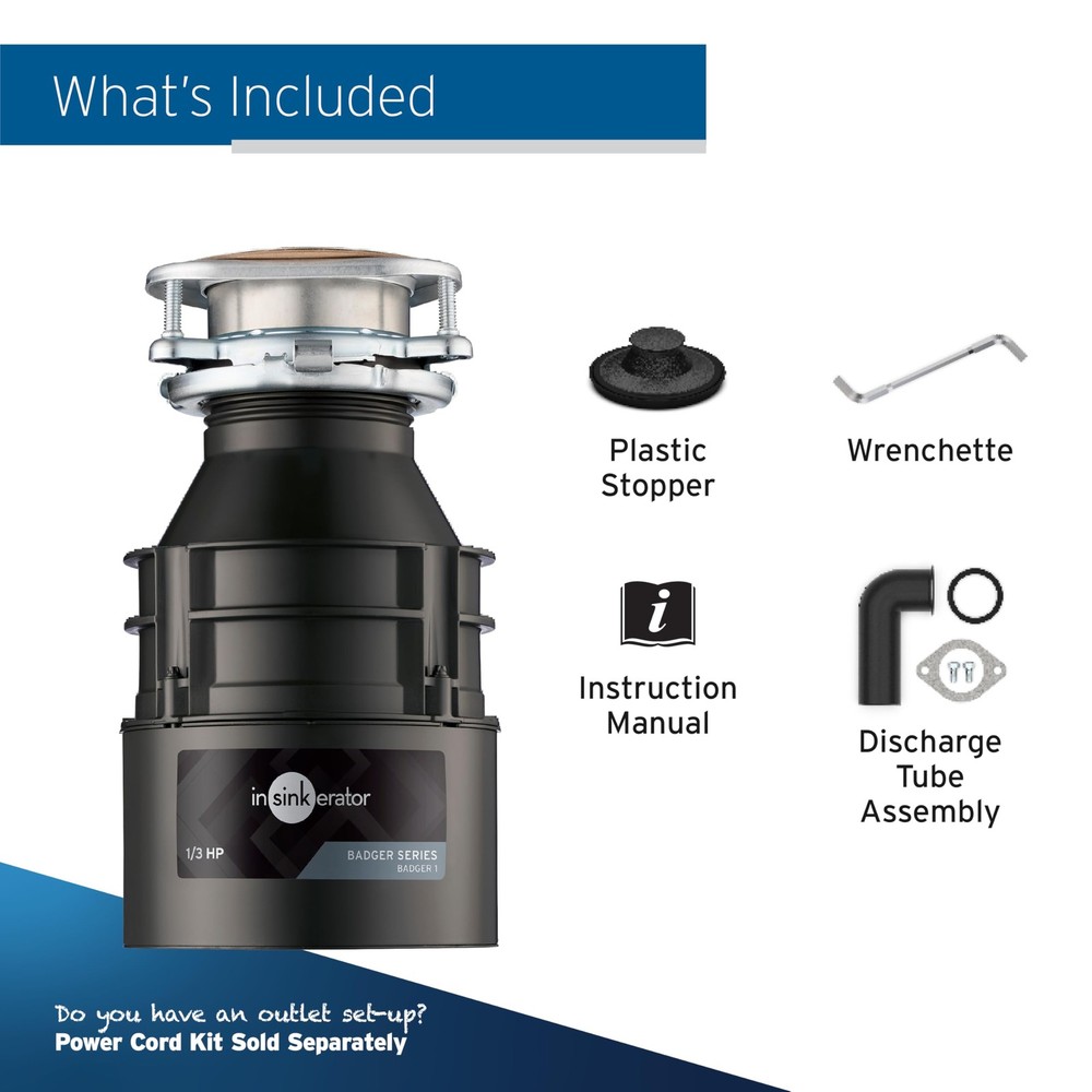 InSinkErator Garbage Disposal, Badger 1, Standard Series, 1/3 HP Continuous Feed