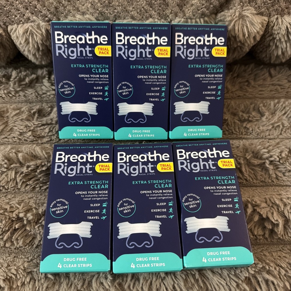 Breathe Right Extra Strength Nasal Strips, 4 Per Pack, Clear - 6 Boxes