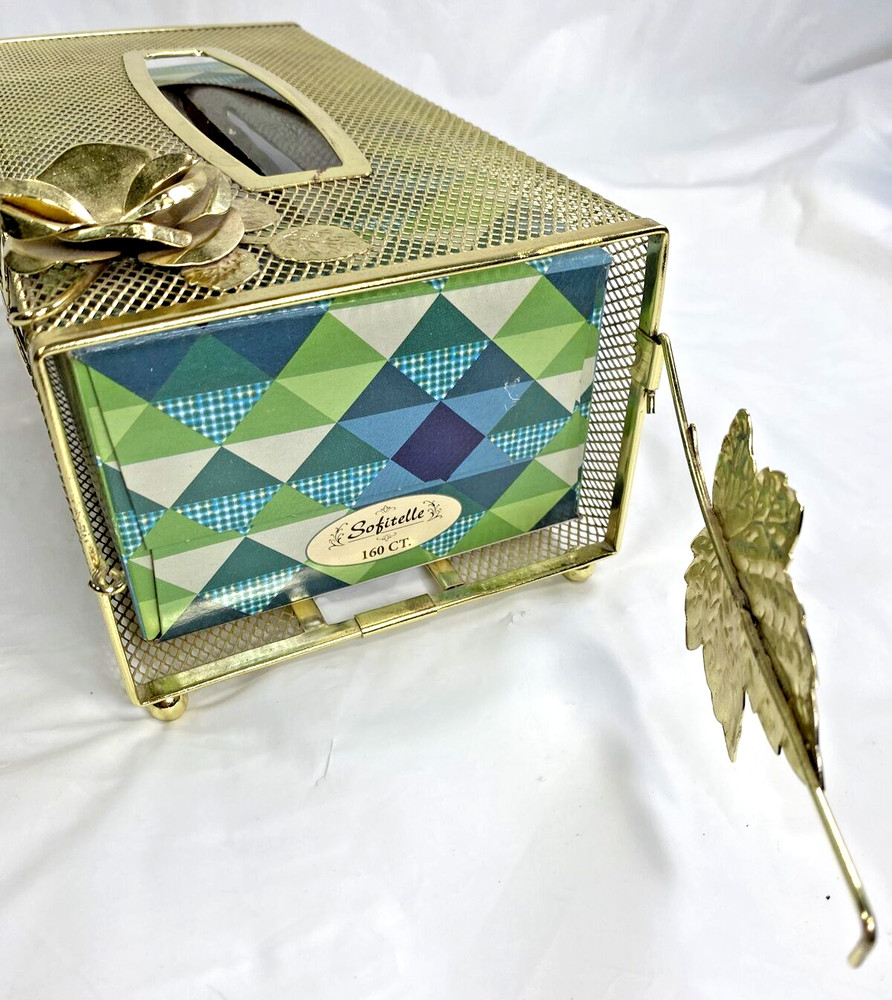 Charming Footed Metal Gold Color Flowered Footed Tissue Box Holder