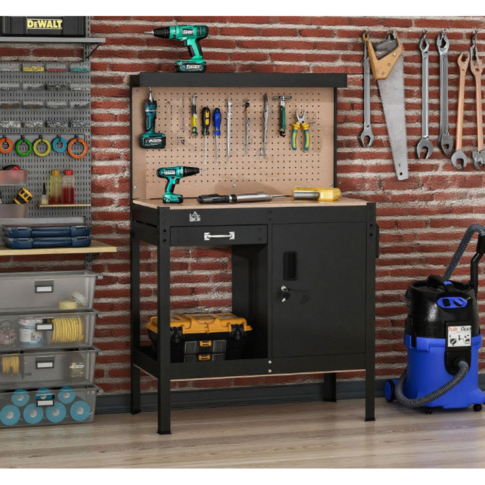 Multipurpose Workbench,Garage Studio Workshop Tool Table w/Storage Cabinet&Shelf