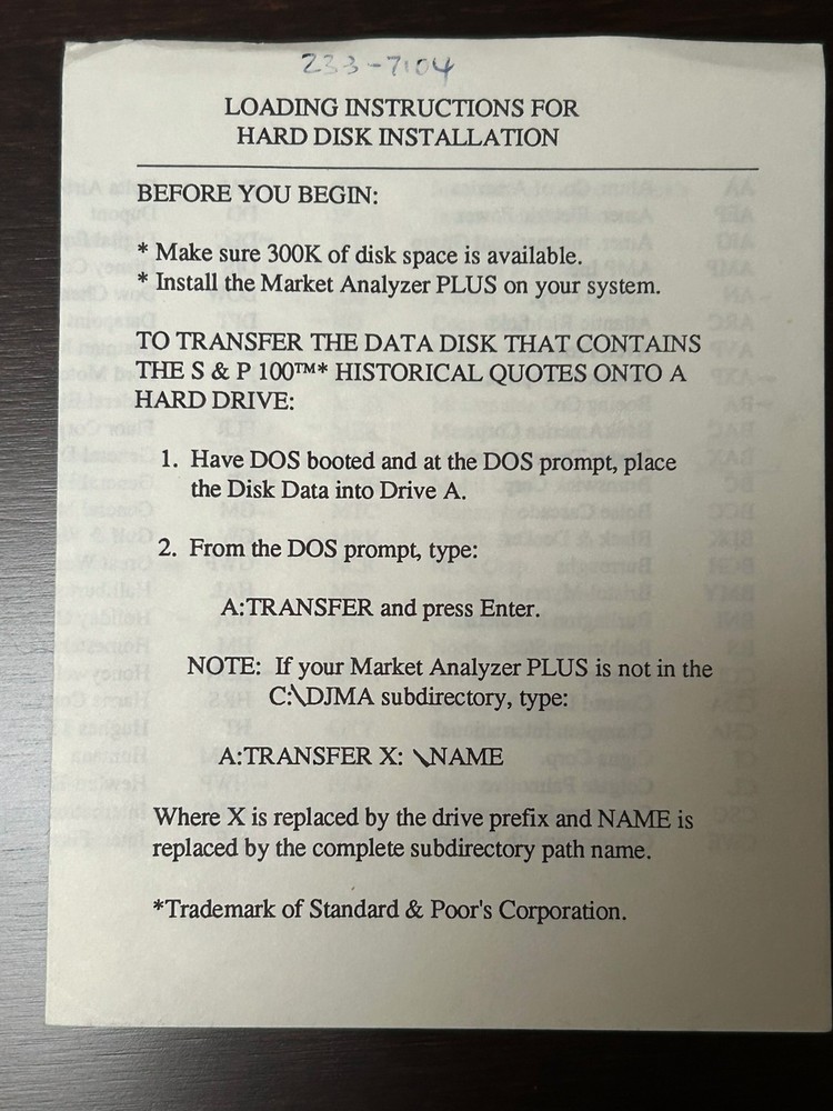 Market Analyzer PLUS by Dow Jones - Version 1 Vintage Software for IBM PC