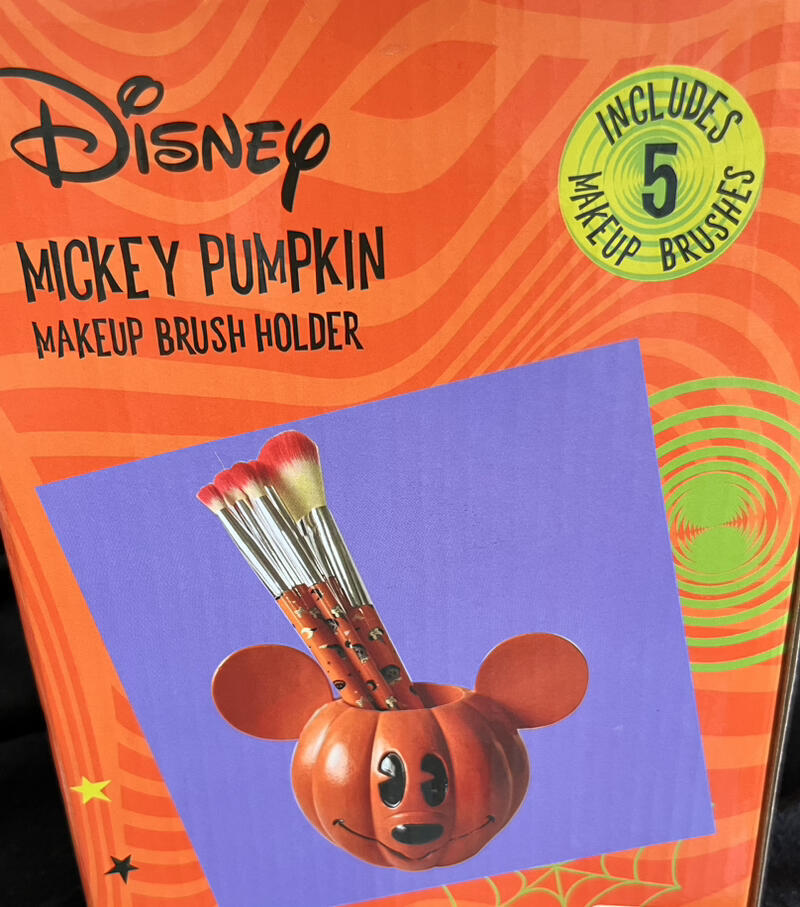 Disney - Mickey Mouse Jack-O'Lantern Makeup Brush Set & Holder NEW