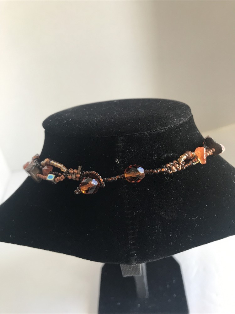 stunning brown root beer colored beaded cluster Multi Strand necklace