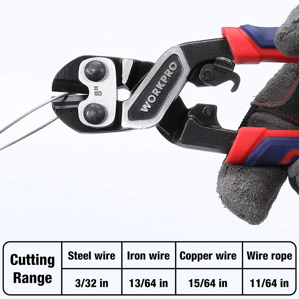 WORKPRO 8-inch Mini Bolt Cutter with Bi-Material Ergonomic Handle Security Lock