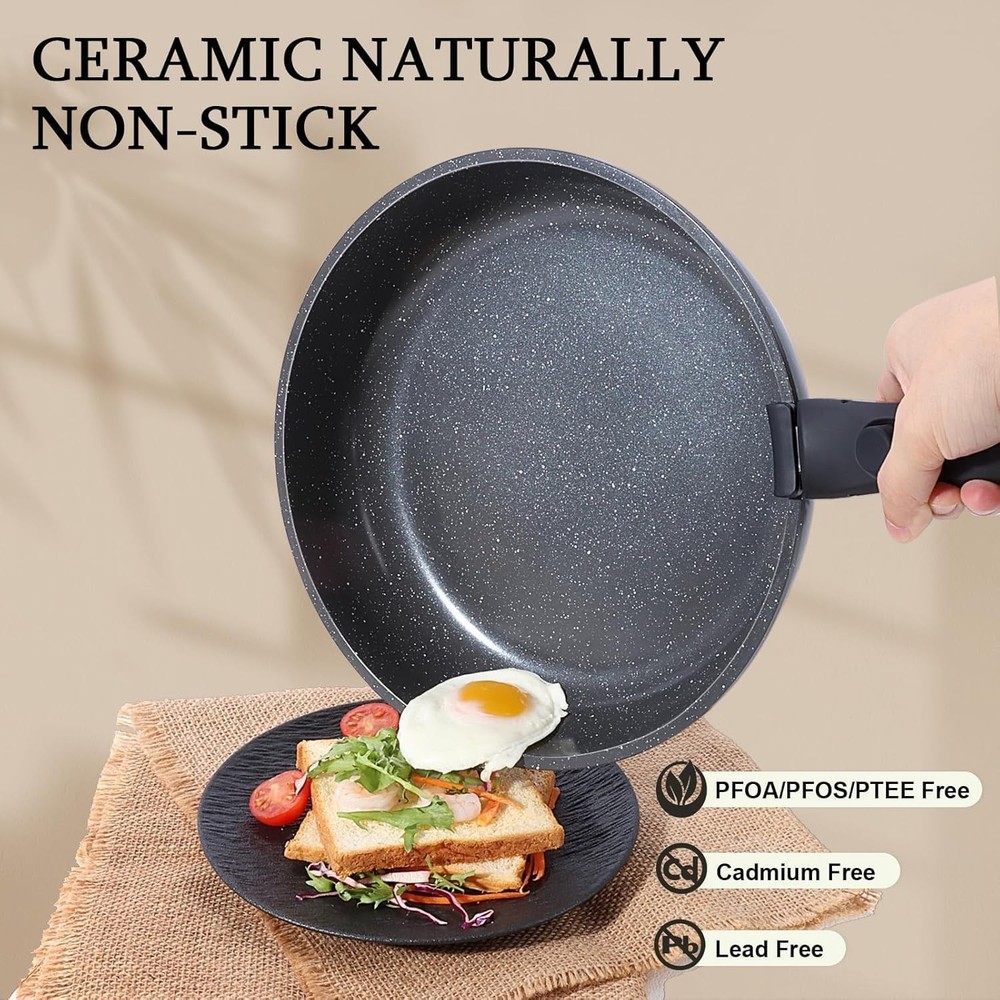 Space-Saving 5-Piece Induction Cookware Set - Non Toxic & Dishwasher Safe