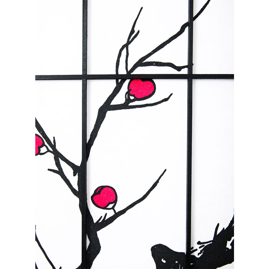 4, 6, 8 Panel Plum Blossom Screen Room Divider White & Black Frame