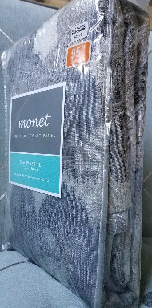 Monet Flint Lined Gray/Silver Rod Pocket Window Curtain Panel 95" 108" Blackout