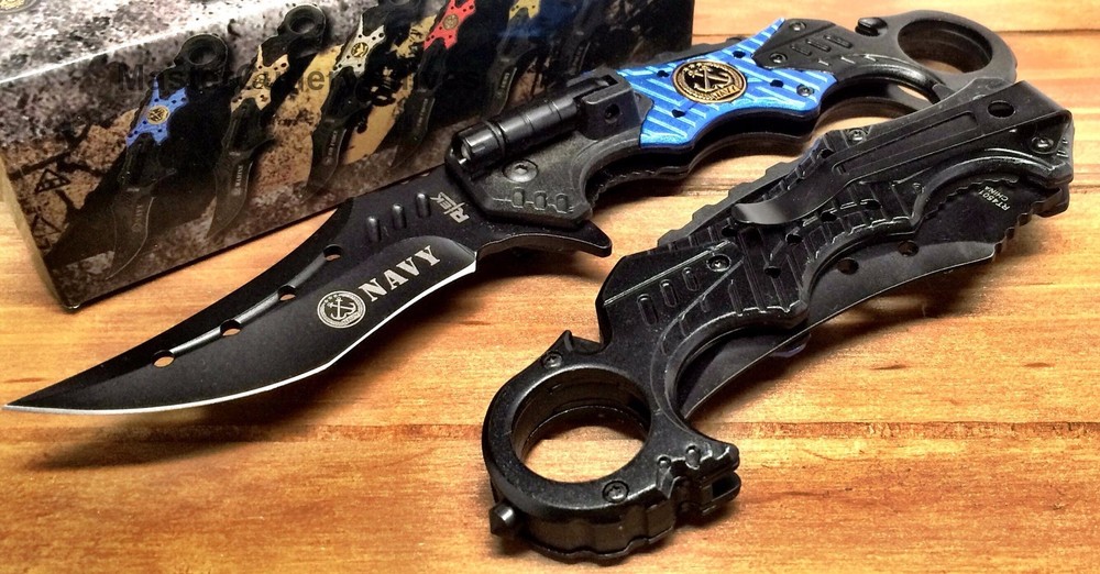 Spring Assisted Asst Karambit Tactical US NAVY Pocket Knife Cutter EDC Sharp