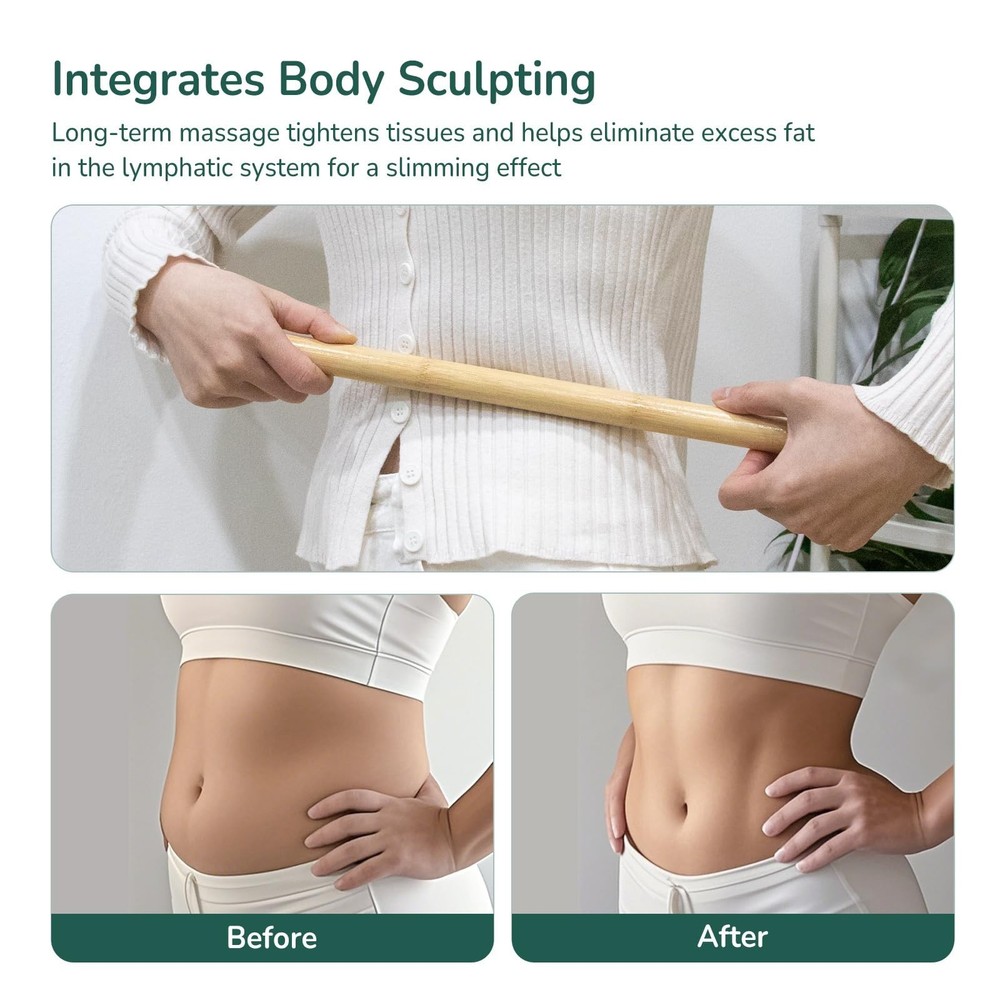 2 PCS Solid Bamboo Massage Stick Set for Body Shaping, Roller Stick... Fast Ship