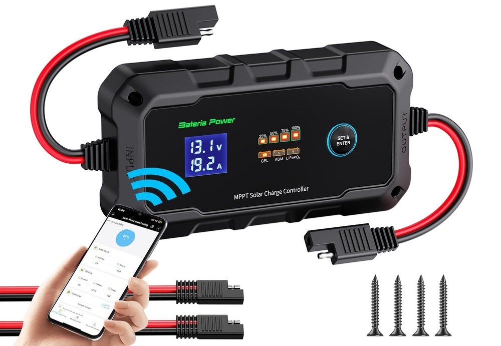 20A 12V/24V MPPT Wireless Solar Charge Controller, Intelligent Solar Panel Re...