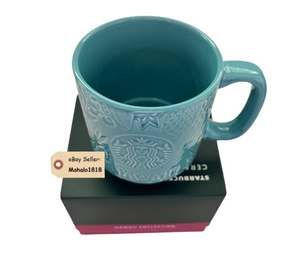 🌺Starbucks Hawaii Exclusive Blue Debossed Ceramic Mug - 12oz