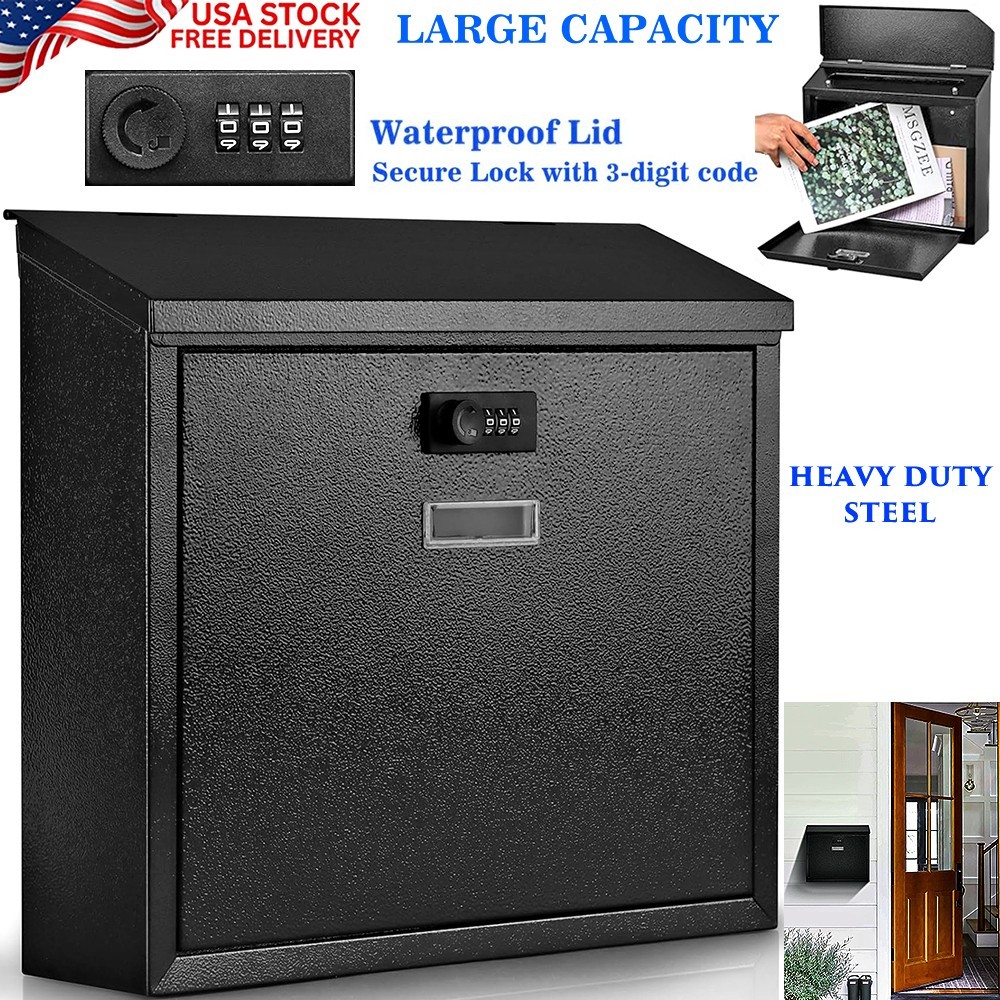 MAIL DELIVERY BOX WITH CODED LOCK WALL MOUNTED SECURITY METAL MAILBOX WITH LID
