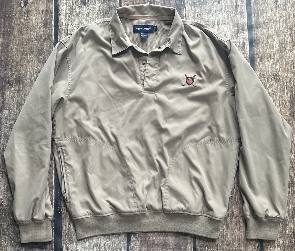 POLO GOLF RALPH LAUREN SHIELD CREST PULLOVER FAIRWAY JACKET BEIGE MENS MEDIUM