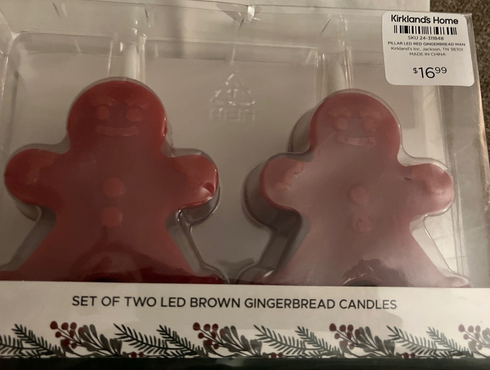 Set Of 2 LED Brown Gingerbread Candle