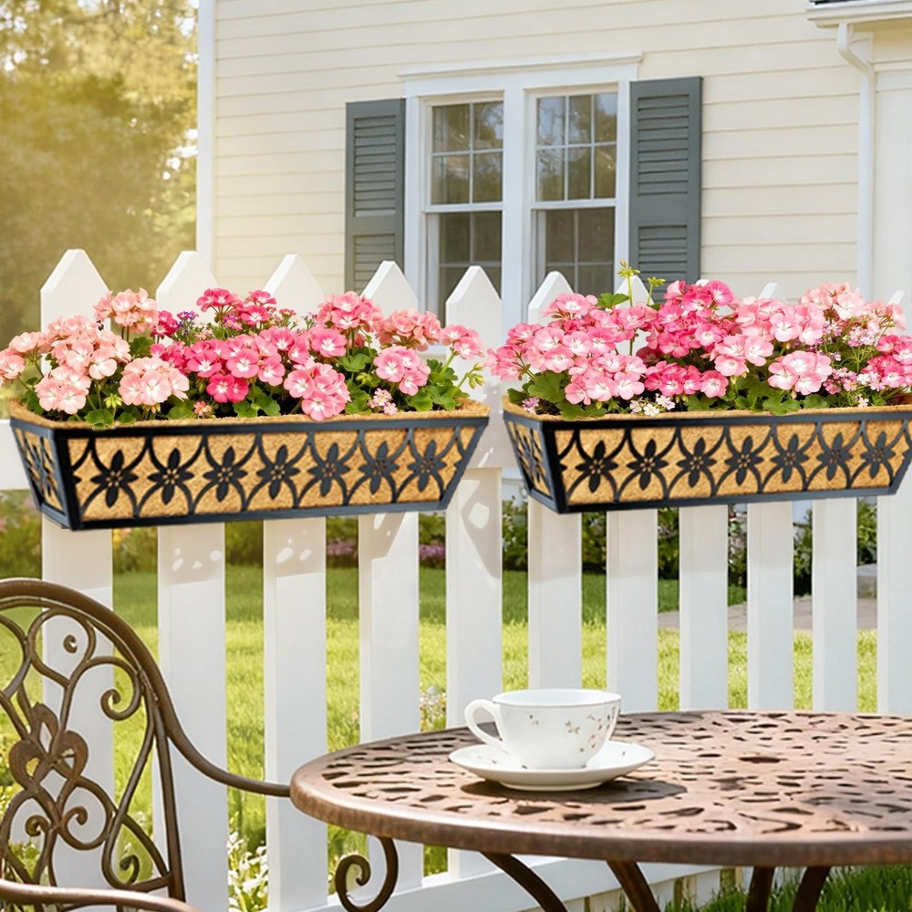 24 Inch Window Boxes Planters Railing Planter Box - 2 Pack Deck Railing Plant...