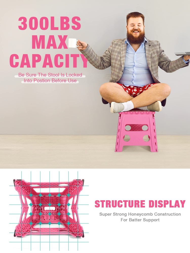 Non-Slip Folding Step Stool - 13 inch Height Heavy Duty Foldable Stool for Ad...