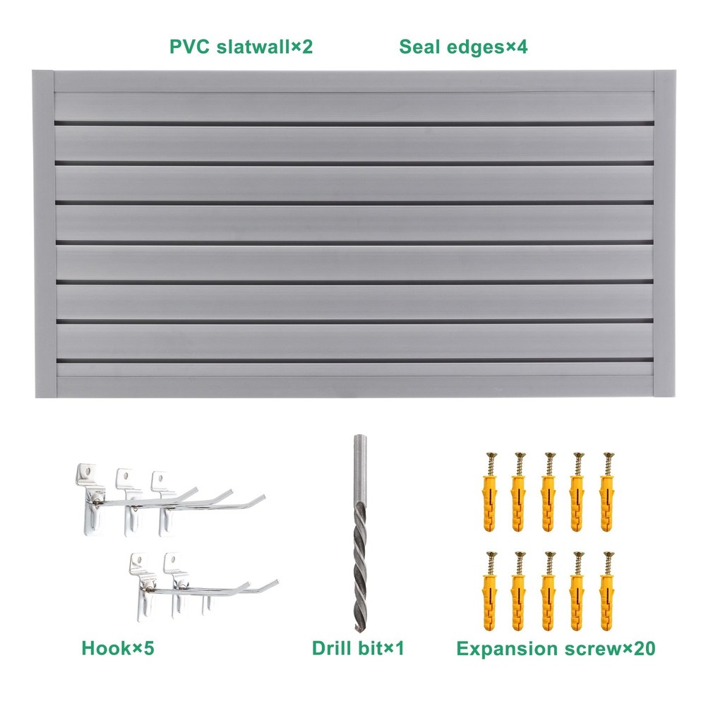 Slatwall Panel Garage Wall Organizer Storage Systems, Wall Mounted PVC Storag...